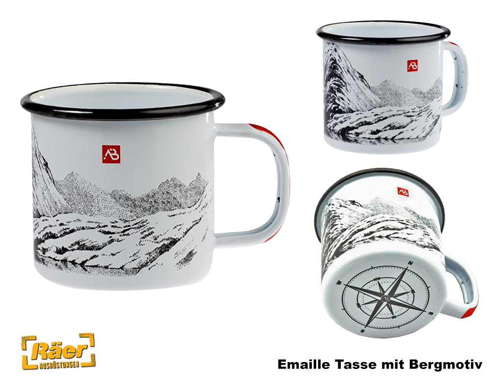 Emaille Kaffeetasse Bergmotiv, weiß    A