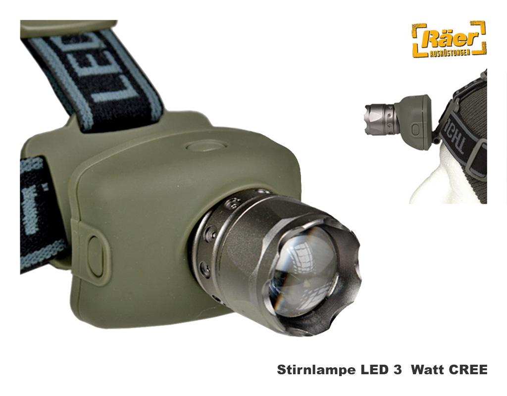 Mil-Tec Stirnlampe 3 Watt CREE m. Zoom, oliv    A