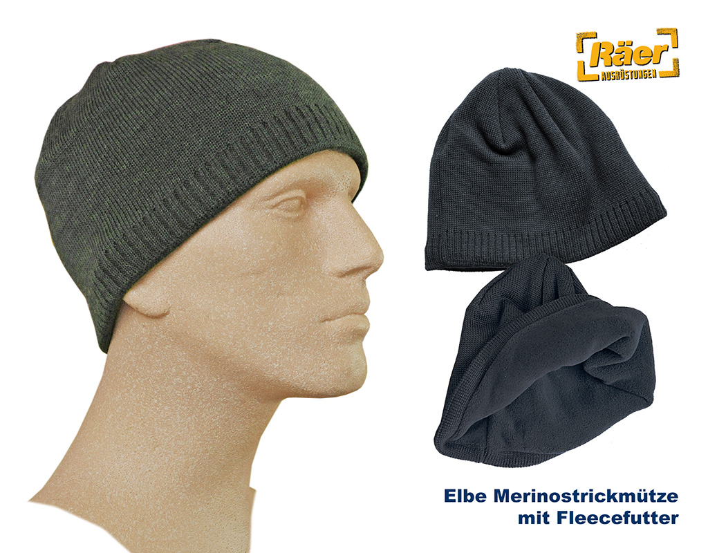 Elbe Rollstrickmütze Merinowolle + Fleece... A