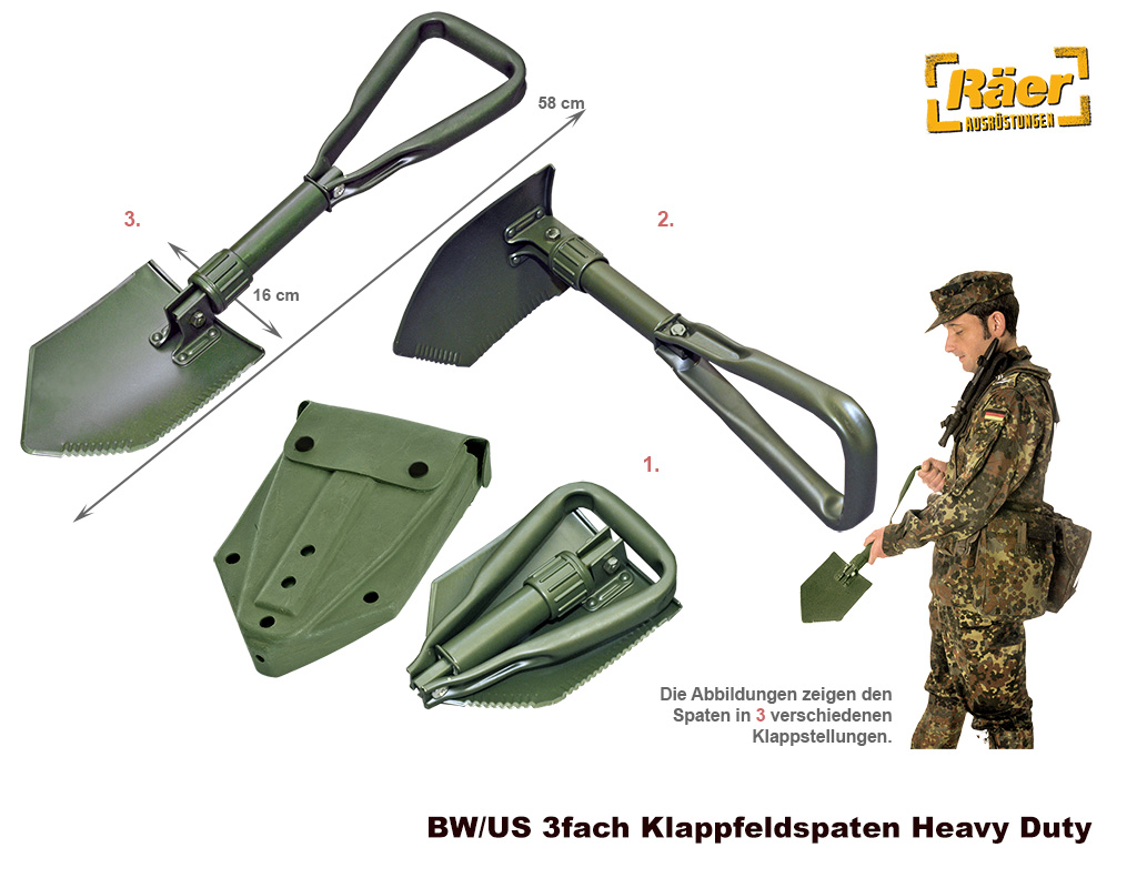 BW Dreifachklappspaten Heavy Duty mit Tasche    A