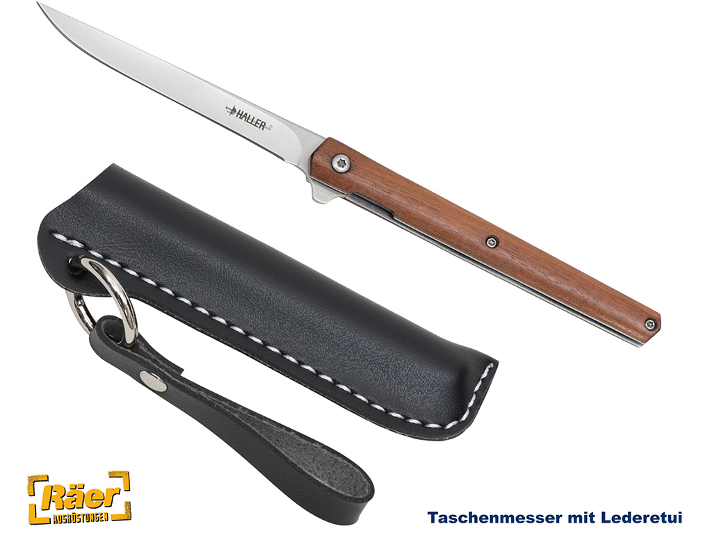 Taschenmesser mit Lederetui, braun    A