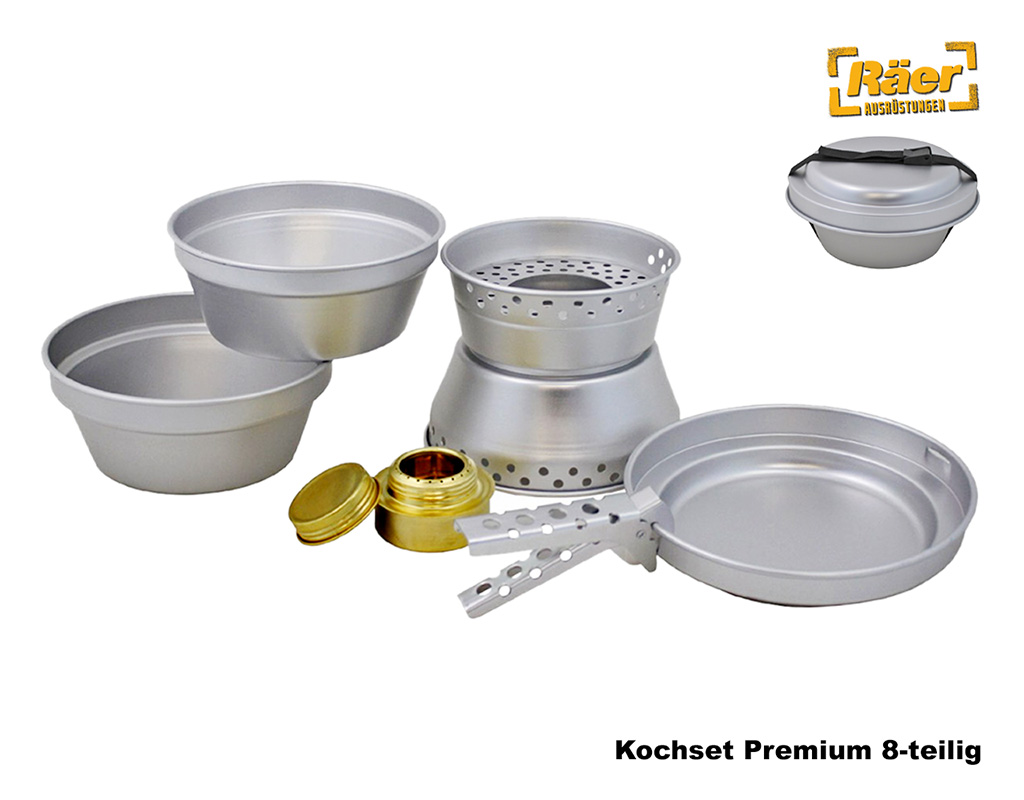 Kochset Premium, Alu, 8-teilig, mit Brenner    A