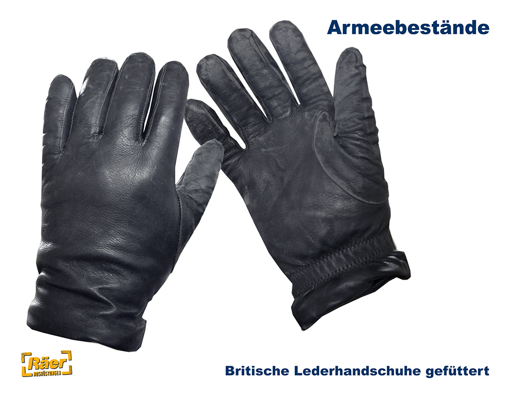 Britische Lederhandschuhe gefüttert, schwarz    B