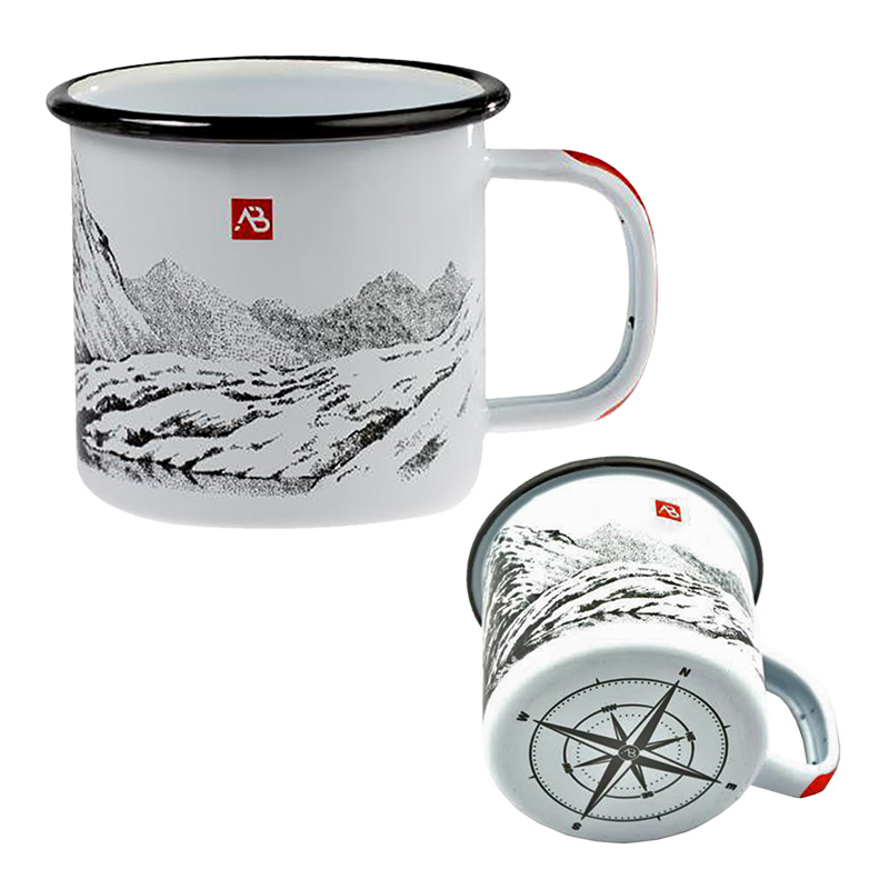 Emaille Kaffeetasse Bergmotiv, weiß    A