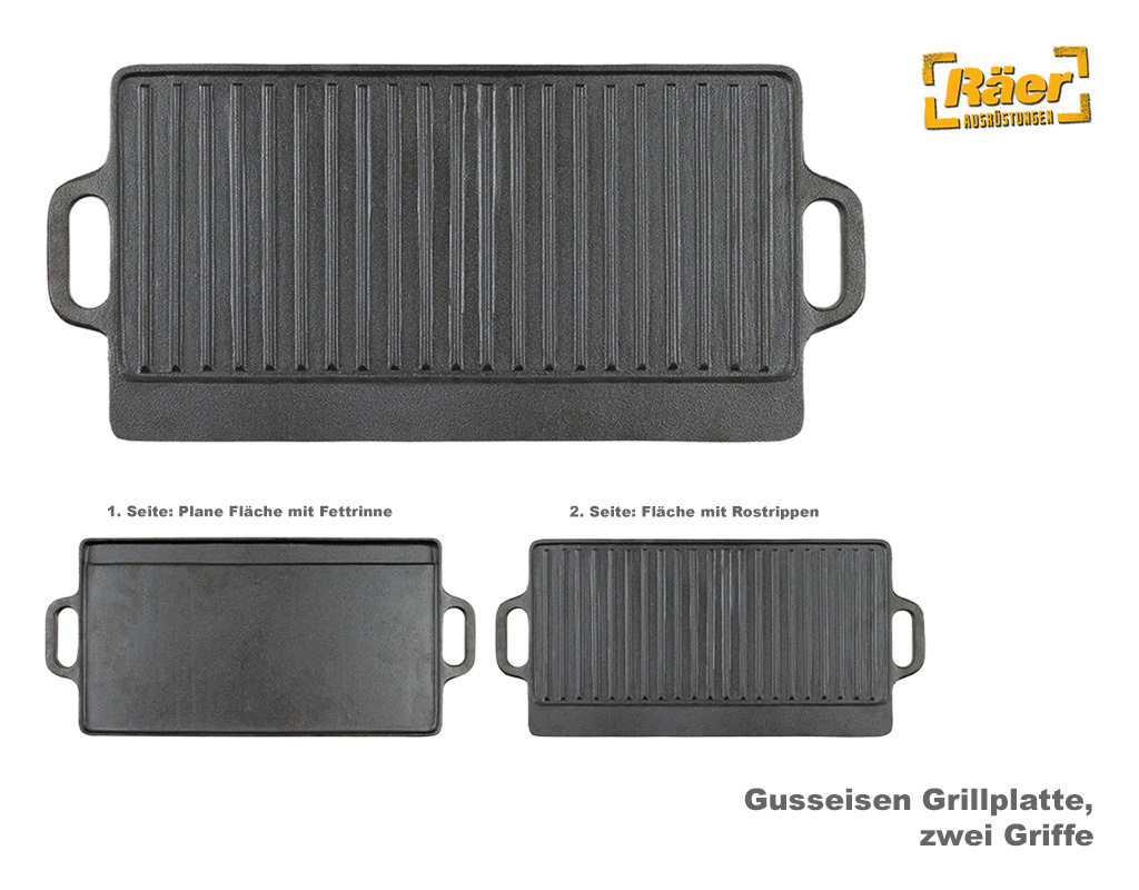 Gusseisen Grillplatte mit 2 Griffen    A