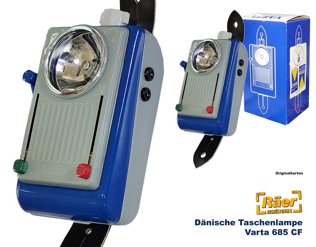 Dänische Taschenlampe CF, Varta 685 blau 3 Volt  A