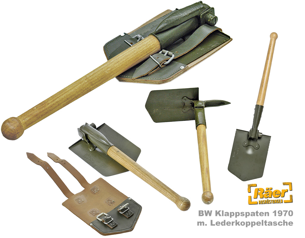 BW Klappspaten 1970 m. original Ledertasche    A/B
