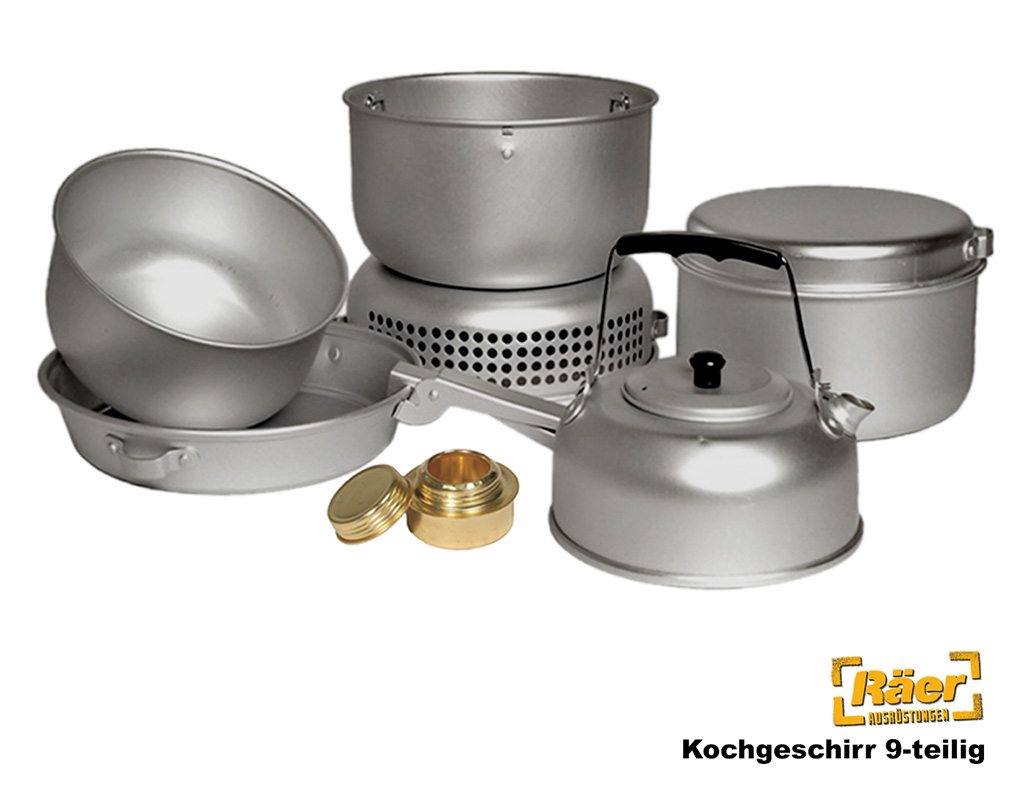 Kochset Alu, 9-teilig, mit Brenner, Wasserkessel A
