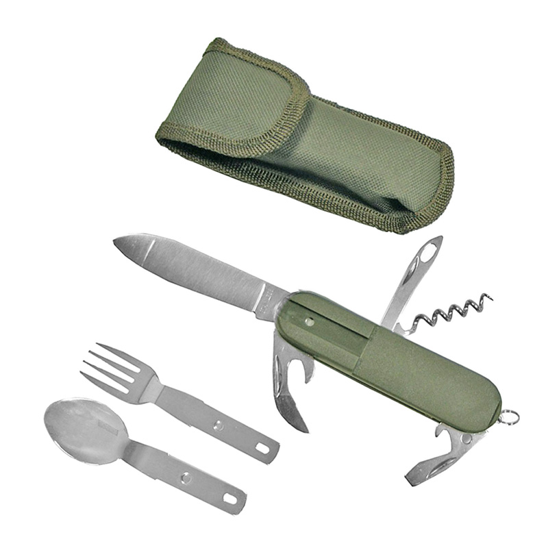 Taschenmesser mit Dosenöffner und Essbesteck    A
