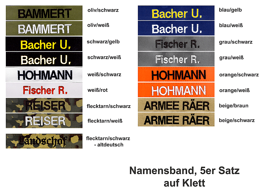 BW Namensband auf Klett, 5-er-Satz    A