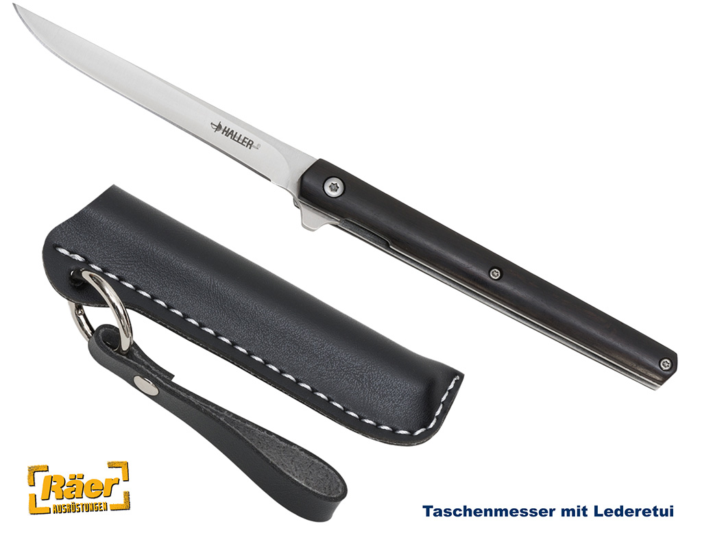 Taschenmesser mit Lederetui, schwarz     A