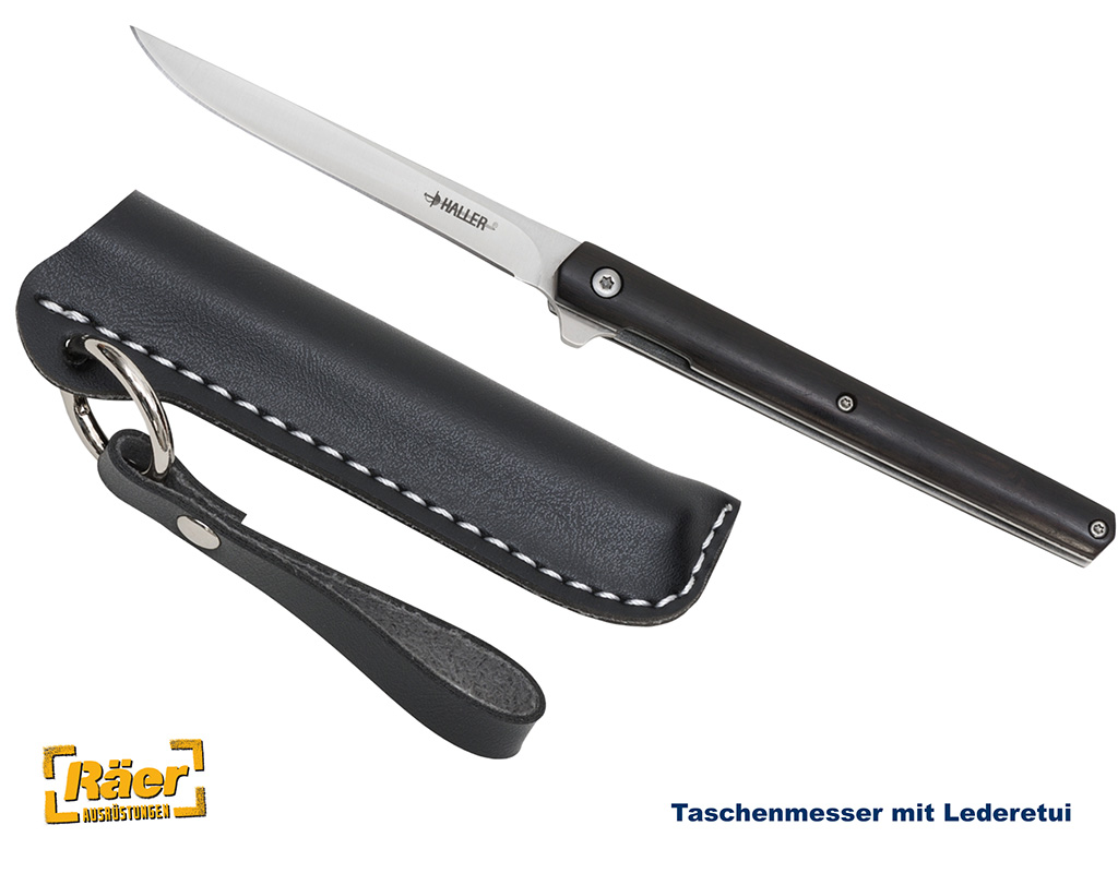 Taschenmesser mit Lederetui, schwarz     A