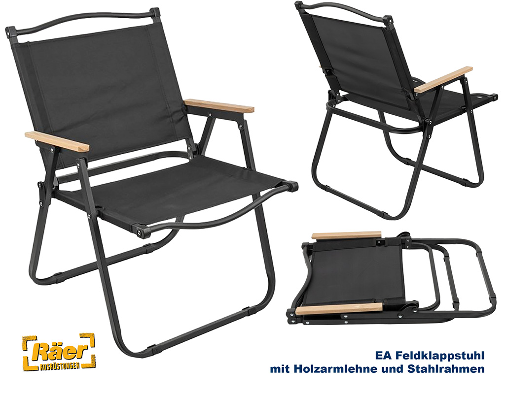 EA Feldklappstuhl mit Holzarmlehnen, Stahlrahmen A