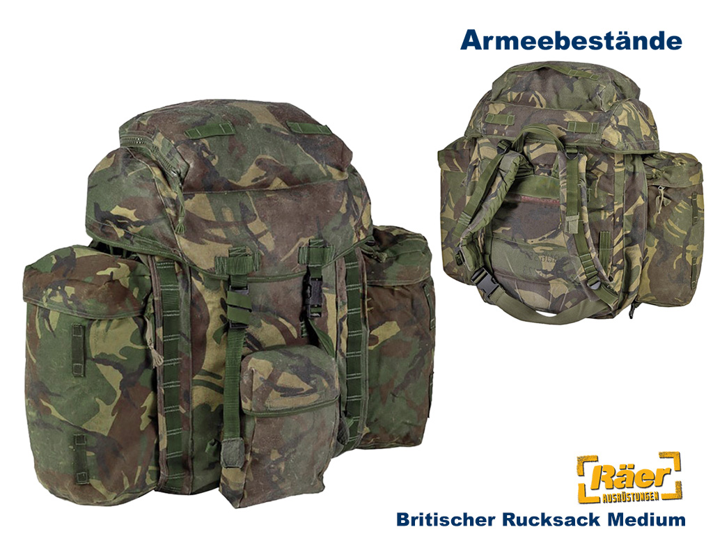 Britischer Rucksack Medium, Seitentaschen, DPM   B