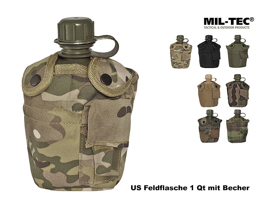 US Feldflasche 1QT Kst. in Hülle m. Becher... A