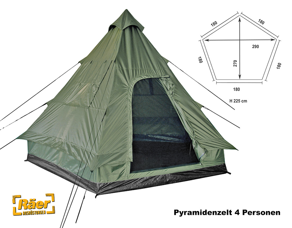 Pyramidenzelt 4 P. Tipi 4, 2,9 x 2,7 m - Mil-Tec A