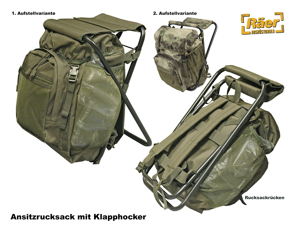 Jagd- und Anglerrucksack mit Klapphocker    A