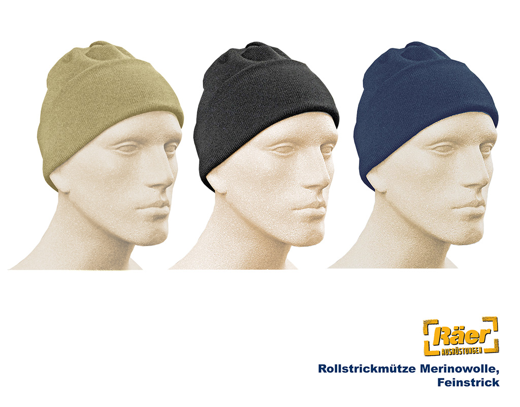 Elbe Rollstrickmütze, Merinowolle, Feinstrick... A