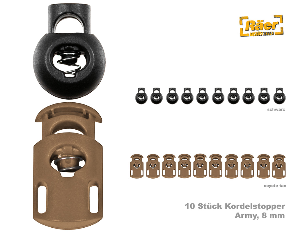 10 Stück Kordelstopper Army, 8 mm Durchlass    A