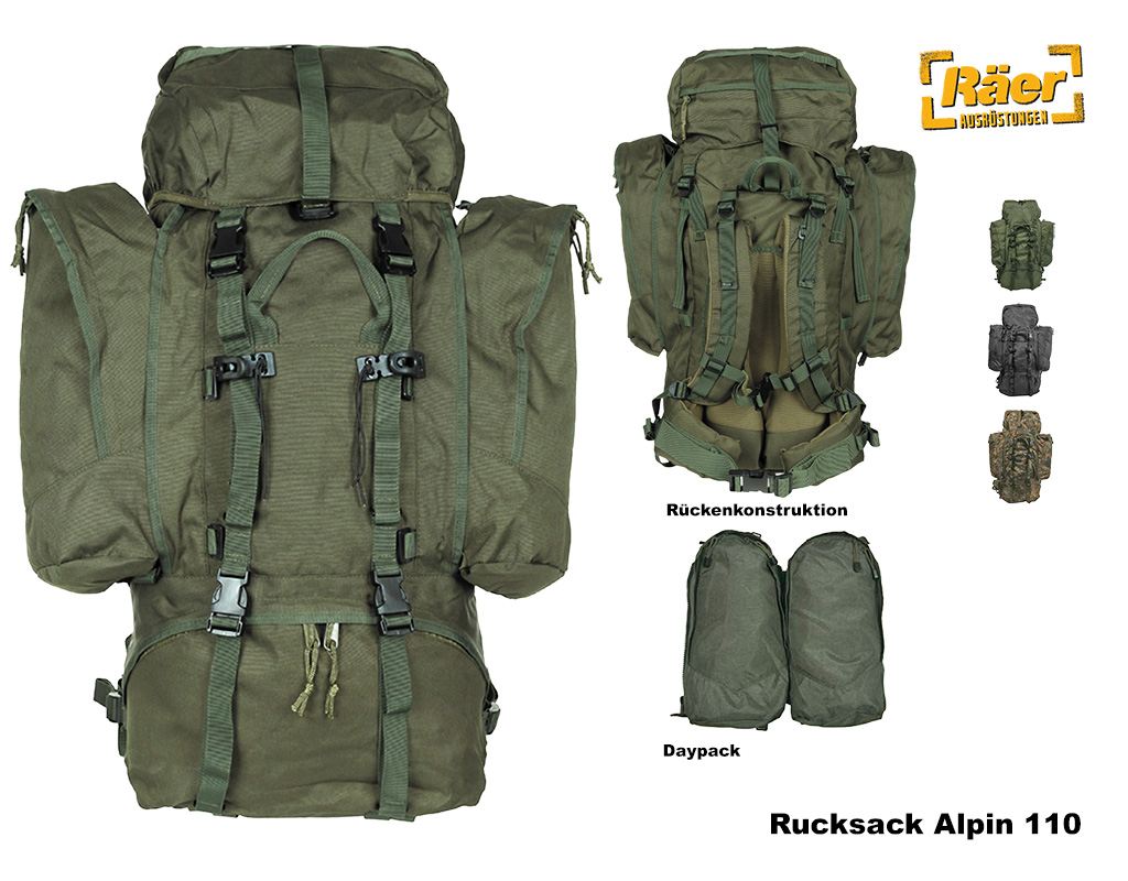 BW Rucksack Alpin 110, abnehmbare Seitentaschen  A
