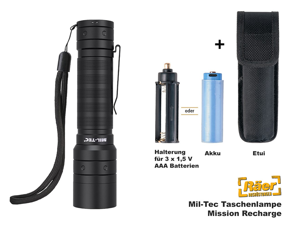 Mil-Tec Taschenlampe Mission 1000, Recharge A