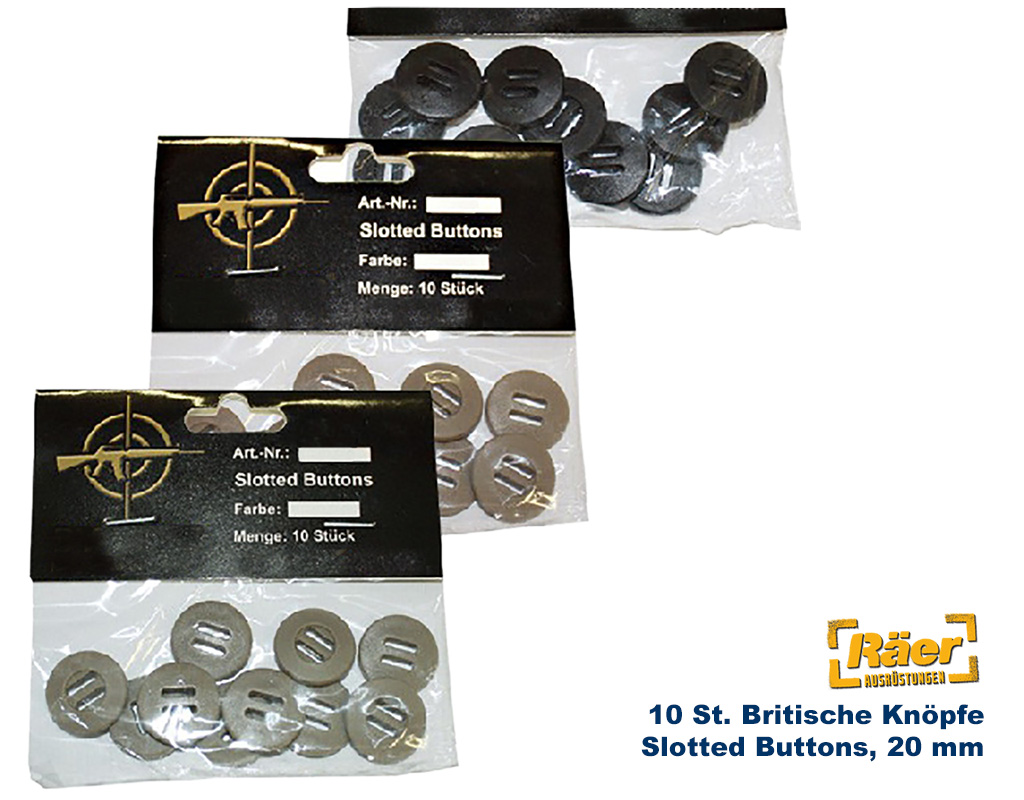10 St. Britische Knöpfe Slotted Buttons, 20 mm A